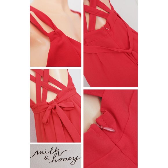 Red Crisscross Strap Backless Sexy V Neck Jumpsuit - Picture 4 of 9